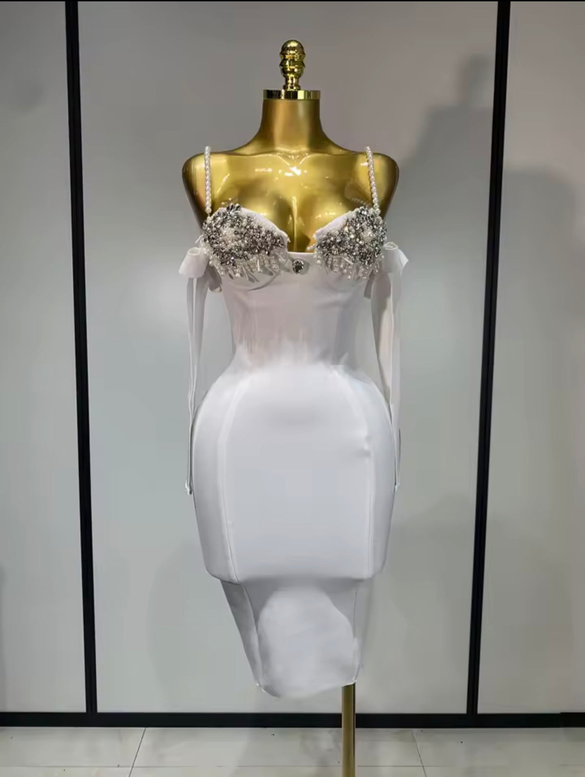 Luxury Red Rhinestone Bodycon Mini Dress, Pearl Strap Party Dress, Crystal Bust Cocktail Dress, Birthday Dress, Evening Dress for Women