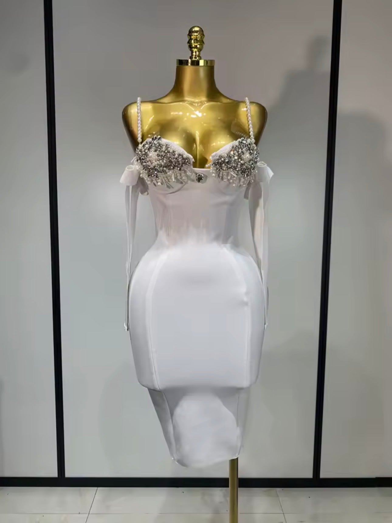Luxury Red Rhinestone Bodycon Mini Dress, Pearl Strap Party Dress, Crystal Bust Cocktail Dress, Birthday Dress, Evening Dress for Women