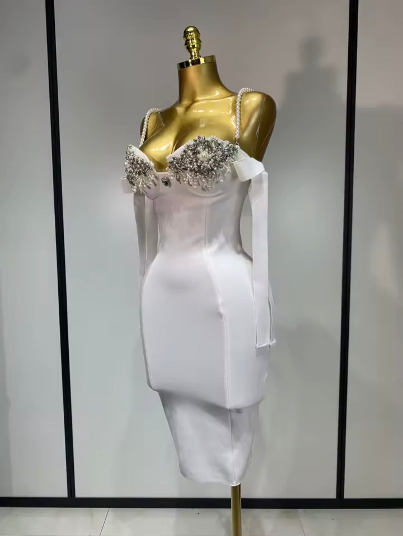 Luxury Red Rhinestone Bodycon Mini Dress, Pearl Strap Party Dress, Crystal Bust Cocktail Dress, Birthday Dress, Evening Dress for Women