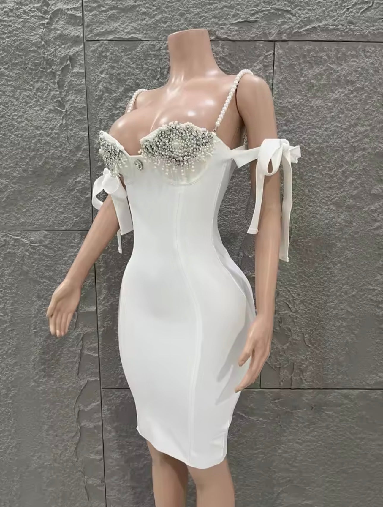 Luxury Red Rhinestone Bodycon Mini Dress, Pearl Strap Party Dress, Crystal Bust Cocktail Dress, Birthday Dress, Evening Dress for Women