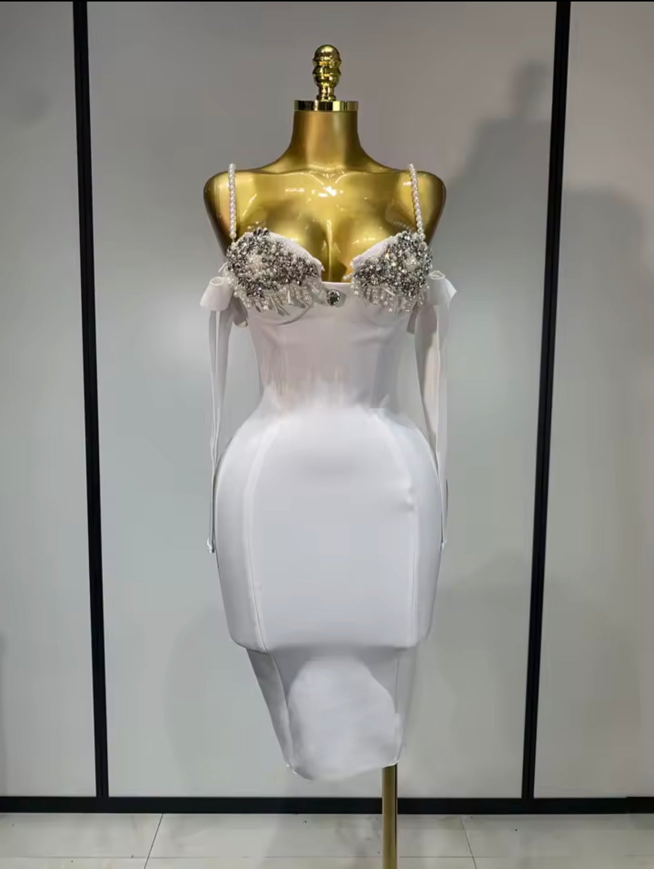 Luxury Red Rhinestone Bodycon Mini Dress, Pearl Strap Party Dress, Crystal Bust Cocktail Dress, Birthday Dress, Evening Dress for Women