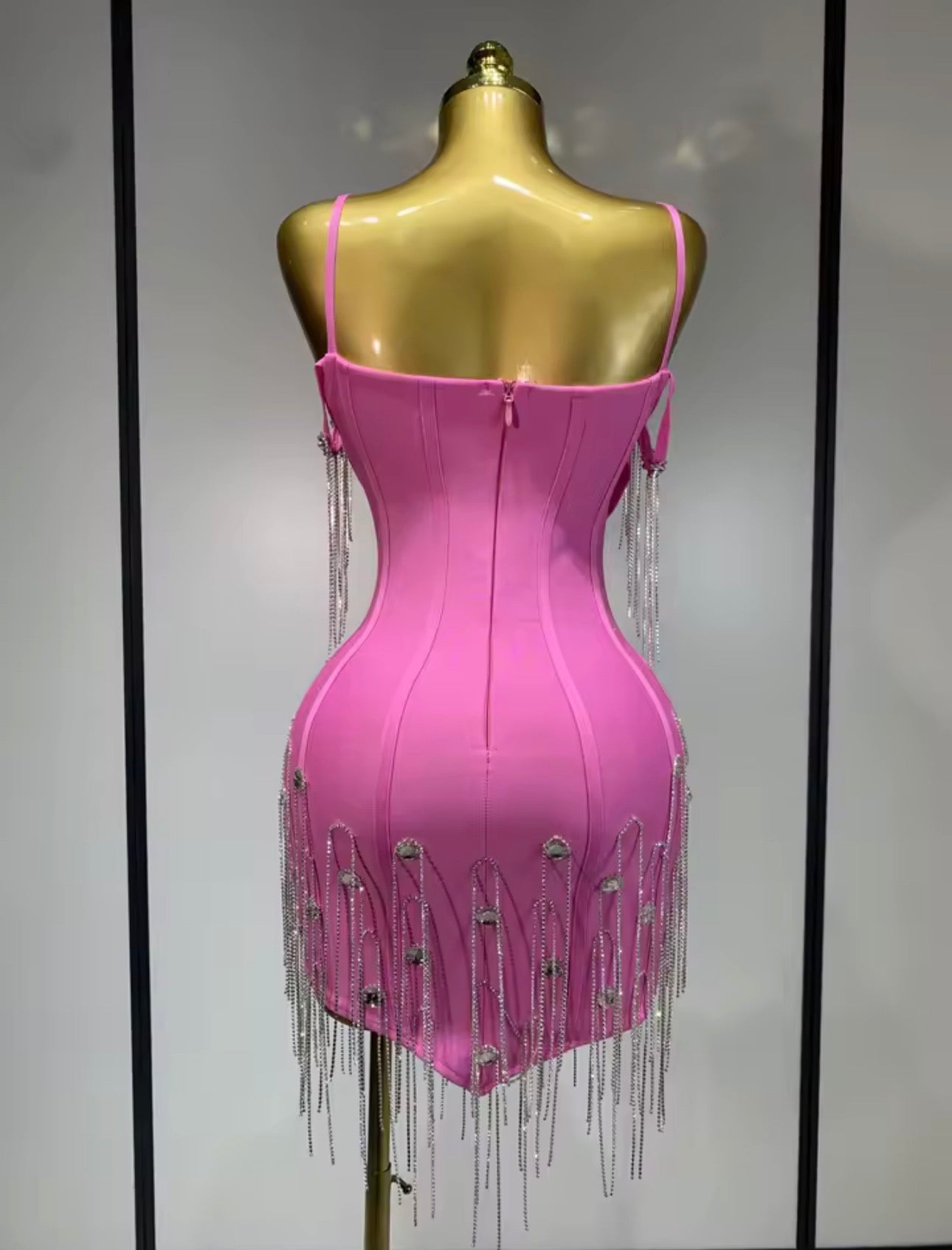 Pink Crystal Fringe Mini Dress
